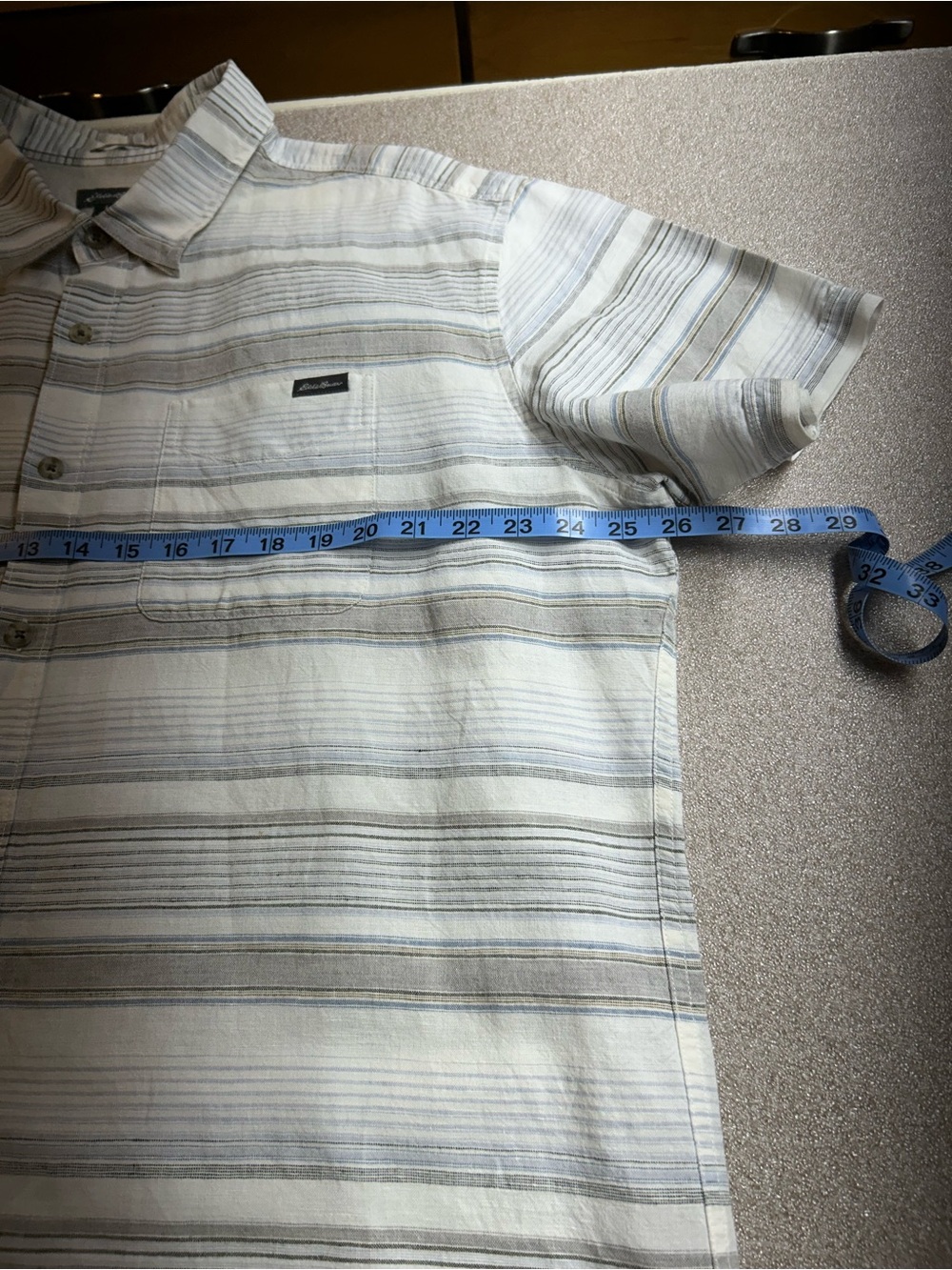 Eddie Bauer Blue & Black Striped SS Button-Down Shirt, XL, Linen/Cotton Blend - Picture 3 of 10